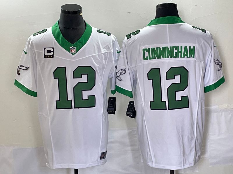 Men Philadelphia Eagles #12 Cunningham White Nike Throwback Vapor Limited NFL Jersey